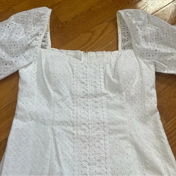 Lilly Pulitzer Daniela Cotton Eyelet Mini Coquette Dress White Puff Sleeves 14